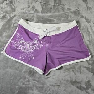 The Realm Womens L Y2K Purple White Butterfly Graphic Board Shorts Swim Trunk